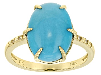 Picture of Blue Sleeping Beauty Turquoise With White Diamond 14k Yellow Gold Ring 0.02ctw