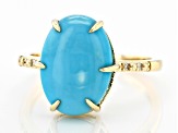 Blue Sleeping Beauty Turquoise With White Diamond 14k Yellow Gold Ring 0.02ctw