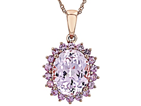 Kunzite With Pink Sapphire 10k Rose Gold Pendant With Chain 5.96ctw