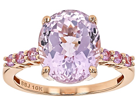 Kunzite With Pink Sapphire 10k Rose Gold Ring 5.49ctw