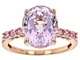 Kunzite With Pink Sapphire 10k Rose Gold Ring 5.49ctw