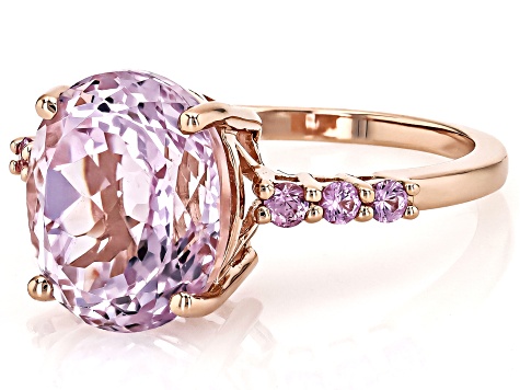 Kunzite With Pink Sapphire 10k Rose Gold Ring 5.49ctw