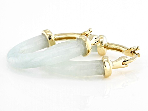 Green Jadeite 10k Yellow Gold Hoop Earrings