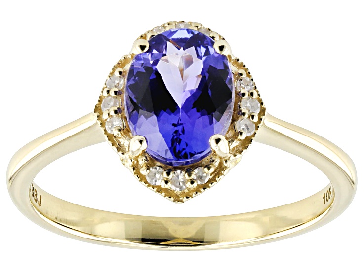Blue Tanzanite With White Diamond 10k Yellow Gold Ring