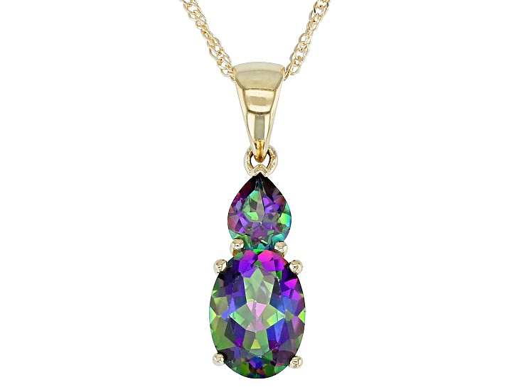 Mystic Fire® Green Topaz 10k Yellow Gold Pendant With Chain