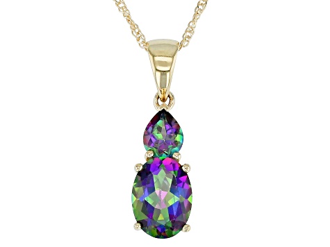 Mystic Fire® Green Topaz 10k Yellow Gold Pendant With Chain 1.51ctw