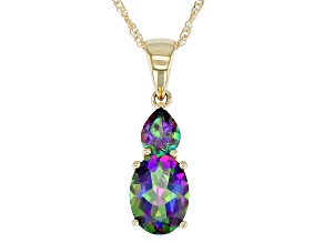 Mystic Fire® Green Topaz 10k Yellow Gold Pendant With Chain 1.51ctw