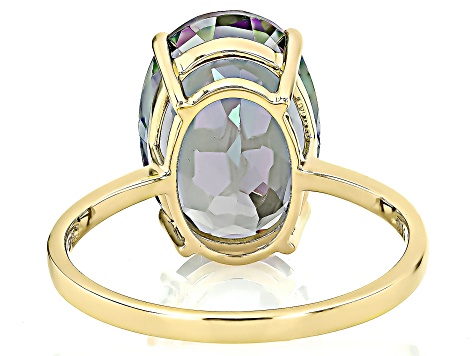 Northern Lights Sterling Silver Ring Featuring A Princess-Cut Aurora Mystic  Topaz Centre Stone & Adorned With 2 Cascading Rows Set With 24 White Topaz