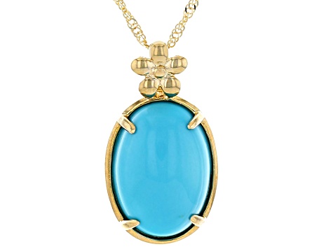 Blue Sleeping Beauty Turquoise 10k Yellow Gold Pendant With Chain