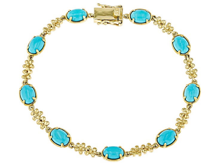 Blue Sleeping Beauty Turquoise 10k Yellow Gold Bracelet
