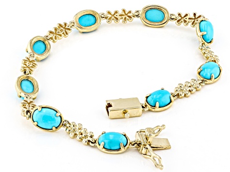 Blue Sleeping Beauty Turquoise 10k Yellow Gold Bracelet