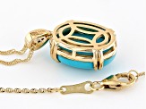 Blue Sleeping Beauty Turquoise 10k Yellow Gold Pendant With Chain 0.02ctw