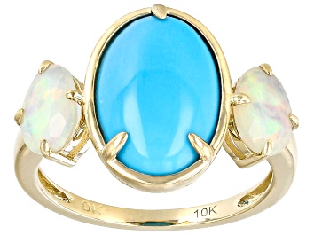 Picture of Blue Sleeping Beauty Turquoise With Ethiopian Opal 10k Yellow Gold Ring 0.76ctw