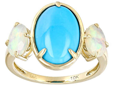 Blue Sleeping Beauty Turquoise With Ehtiopian Opal 10k Yellow Gold Ring 0.76ctw