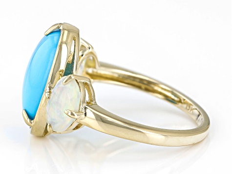 Blue Sleeping Beauty Turquoise With Ethiopian Opal 10k Yellow Gold Ring 0.76ctw