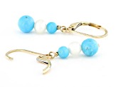 Blue Sleeping Beauty Turquoise With Cultured Freshwater Pearl 10k Yellow Gold Earrings