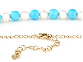 Blue Sleeping Beauty Turquoise With Cultured Freshwater Pearl 10k Yellow Gold Necklace