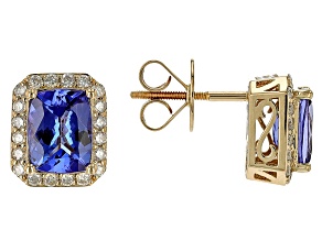 Cruise Ship Collection Blue Tanzanite With White Diamond 14K Yellow Gold Earrings 2.90ctw