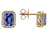 Cruise Ship Collection Blue Tanzanite With White Diamond 14K Yellow Gold Earrings 2.90ctw