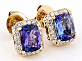 Cruise Ship Collection Blue Tanzanite With White Diamond 14K Yellow Gold Earrings 2.90ctw