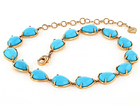 Blue Sleeping Beauty Turquoise 14k Yellow Gold Bracelet - CLG626