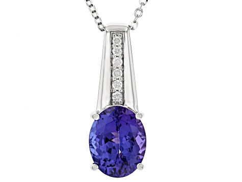 Blue Tanzanite With White Diamond Platinum Pendant With Chain 3.07ctw