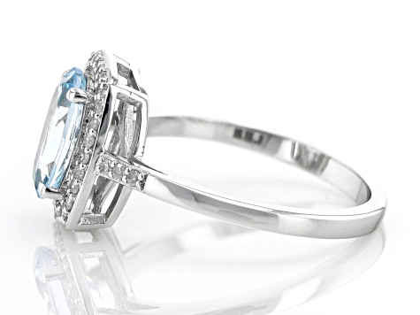Aquamarine With White Diamond Rhodium Over 10k White Gold Ring 1.41ctw