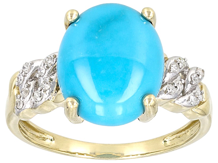 Blue Sleeping Beauty Turquoise With White Diamond 10k Yellow Blue Sleeping Beauty Turquoise With White Diamond 10k Yellow