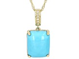 Blue Sleeping Beauty Turquoise With White Diamond 10k Yellow Gold Pendant With Chain 0.03ctw