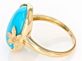 Blue Sleeping Beauty Turquoise With White Diamond 14k Yellow Gold Ring 0.01ctw