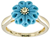 Blue Sleeping Beauty Turquoise With Yellow Diamonds 10k Yellow Gold Ring 0.02ctw