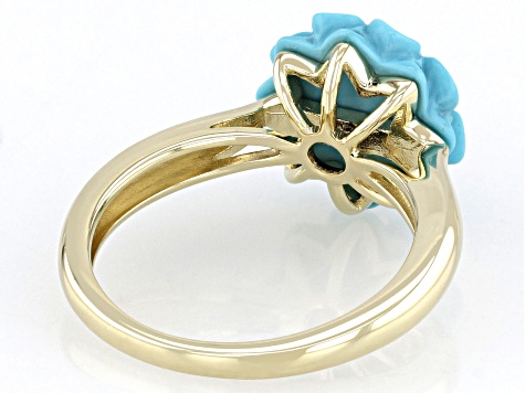 Blue Sleeping Beauty Turquoise With Yellow Diamonds 10k Yellow Gold Ring 0.02ctw