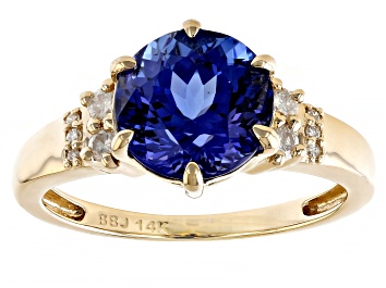 Picture of Blue Tanzanite With White Diamond 14k Yellow Gold Ring 2.88ctw