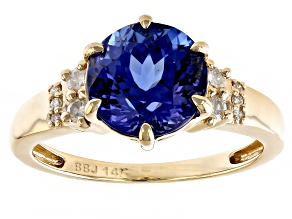 Blue Tanzanite With White Diamond 14k Yellow Gold Ring 2.88ctw
