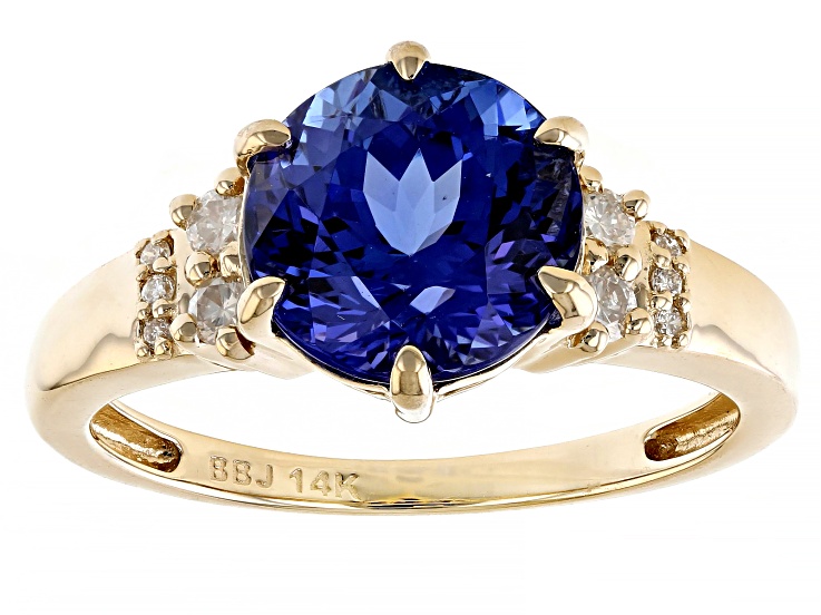 Blue Tanzanite With White Diamond 14k Yellow Gold Ring 2.88