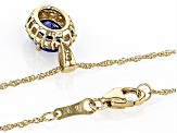 Blue Tanzanite With White Diamond 10k Yellow Gold Pendant With Chain 1.36ctw