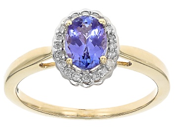 Picture of Blue Tanzanite With White Diamond 10k Yellow Gold Ring 0.81ctw