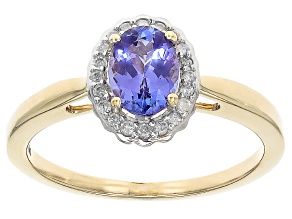Blue Tanzanite With White Diamond 10k Yellow Gold Ring 0.81ctw