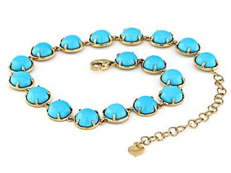 7mm Blue Sleeping Beauty Turquoise 14k Yellow Gold Bracelet