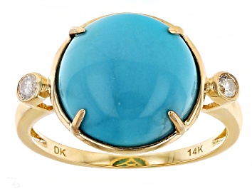 Picture of Blue Sleeping Beauty Turquoise With White Diamond 14k Yellow Gold Ring 3.86ctw
