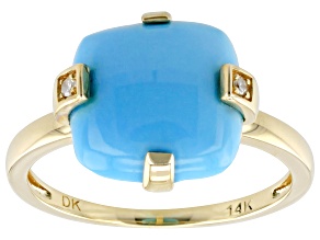 Blue Sleeping Beauty Turquoise 14k Yellow Gold Ring 0.01ctw