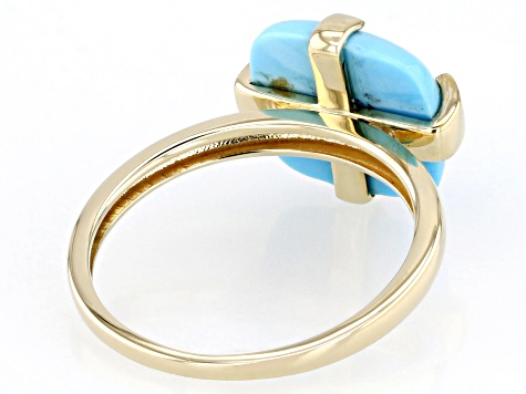 Blue Sleeping Beauty Turquoise 14k Yellow Gold Ring 0.01ctw