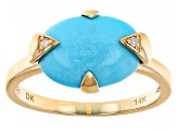 Blue Sleeping Beauty Turquoise With White Diamond Accent 14k Yellow Gold Ring 0.01ctw