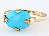 Blue Sleeping Beauty Turquoise With White Diamond Accent 14k Yellow Gold Ring 0.01ctw