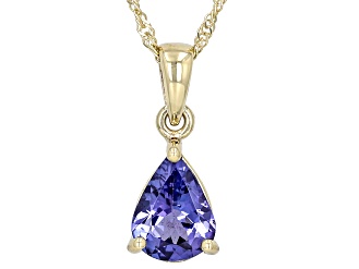 Blue Tanzanite 10k Yellow Gold Pendant With Chain 1.00ct