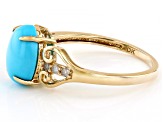 Blue Sleeping Beauty Turquoise With White Diamond 10k Yellow Gold Ring 0.08ctw