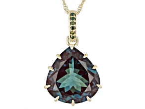 Lab Created Alexandrite With Green Diamond 10k Yellow Gold Pendant With Chain 9.38ctw