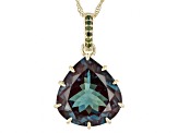 Lab Created Alexandrite With Green Diamond 10k Yellow Gold Pendant With Chain 9.38ctw