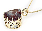 Lab Created Alexandrite With Green Diamond 10k Yellow Gold Pendant With Chain 9.38ctw