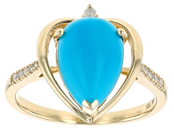 Picture of Sleeping Beauty Turquoise With White Diamond 10k Yellow Gold Ring 0.06ctw